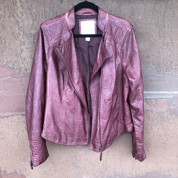 Deep Red Faux Leather Jacket - Picture 4 of 8